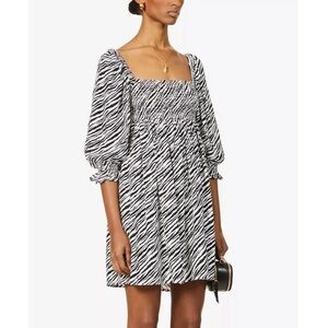 Faithful The Brand "Alina" zebra print mini dress women’s Sz 6 smocking Party